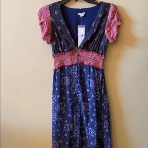 Urban Outfitters- Sz XS Stylish Blue and Red Women's Lined Long Dress New With